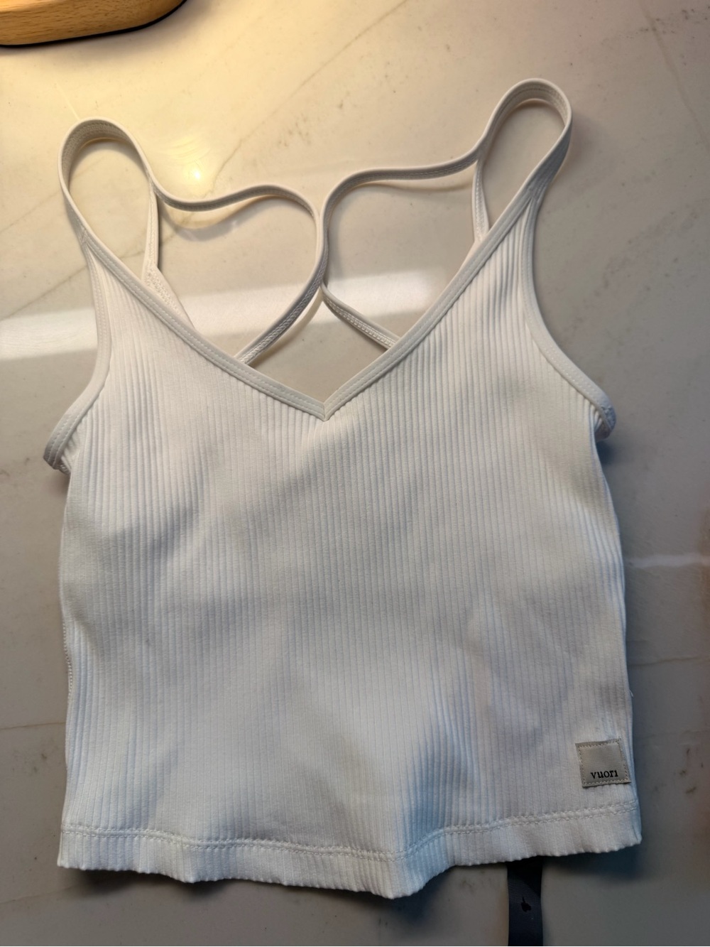 Vuori White Ribbed V-Neck Strappy Tank
